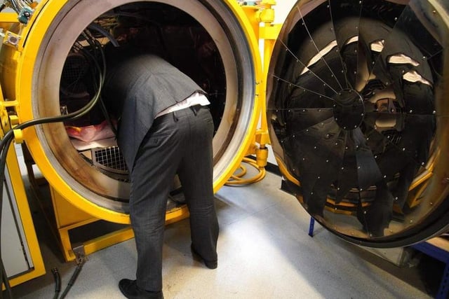 Boris being shown a pressurised cooker at Burnley College. Picture: Peter Byrne - WPA Pool/Getty Images
