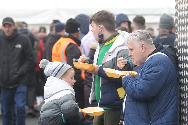 These PNE fans enjoy some food before going into the ground