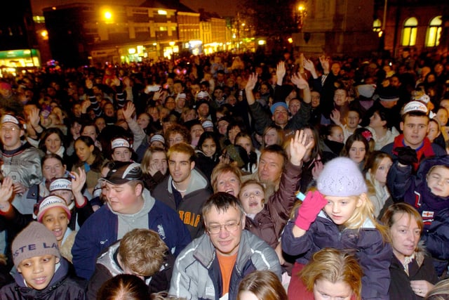 Crowds gather for the Christmas lights switch on at Preston Flag Market