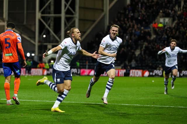 Preston North End's Brad Potts celebrates scoring the only goal of the game against Swansea City