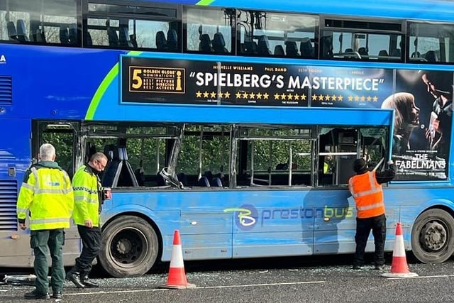 An eyewitness reported seeing a number of passengers being taken to hospital as a precaution, but police later confirmed it was a “minor injury” collision