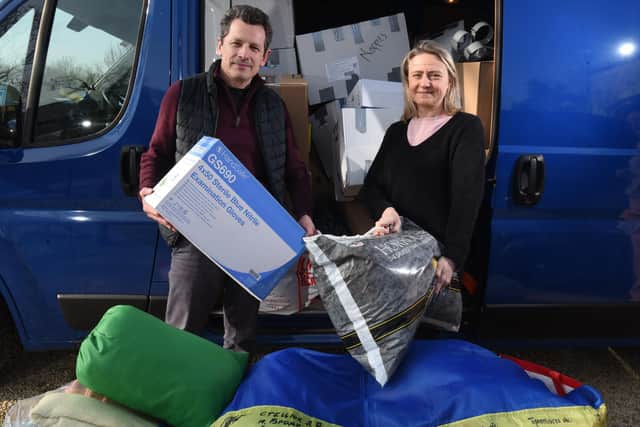 Oryslava and Ostap Anyonyuk collecting emergency supplies for Ukraine - they still need some termporary storage space in Goosnargh or Longridge  for the aid donations Photo: Neil Cross