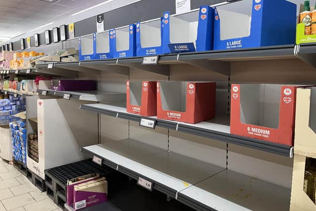 Egg shelves were empty in Preston's Lidl on May 24, 2023.