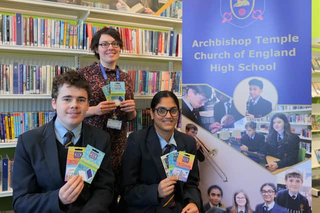 Staff and pupils at Archbishop Temple Church of England High School with some of their winning National Book Tokens.