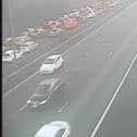 A multi-vehicle collision closed multiple lanes on the M6 near Wigan (Credit: National Highways)
