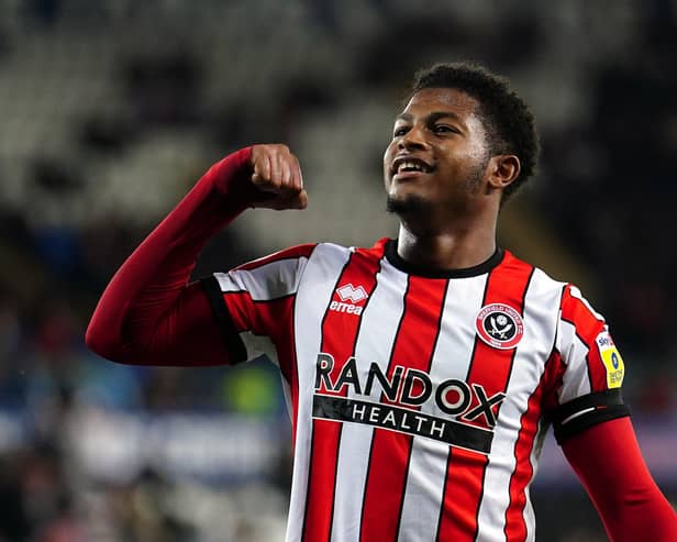 Rhian Brewster celebrates his side's goal against Swansea City.