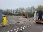 Work under way on a new Starbucks drive-thru coffee shop at Asda Lancaster.