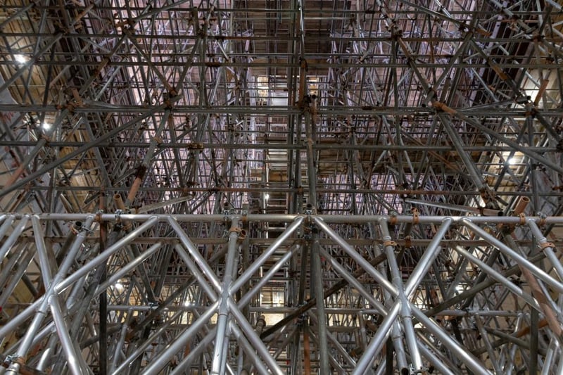 The incredible scaffolding installation running through the core of the building