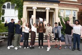 Students at Cardinal Newman College, Preston, celebrate their A-Level results