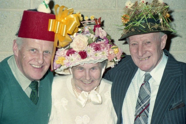 Where did you get that hat? An Easter parade of beautiful bonnets was the order of the day at an Over 60s club in Morecambe. Fifteen people from the Westgate Club took part in the competition, held for the second time. Captain Andrew Wilkinson, who was in charge of judging the competition, chose club member Stella Birks as the winner for her extravagant effort. Stella is shown flanked by Ken Hodgson and Harry Hiley