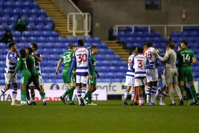 Reading and Preston North End players clash during the Sky Bet Championship match.