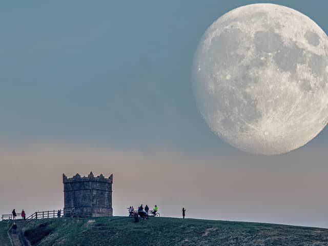 A full Beaver Moon rising over Rivington Pike (Photo taken by Lee Mansfield)