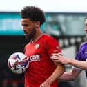 Lee Angol hit the woodwork for Morecambe at Notts County Picture: Morecambe FC