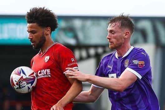 Lee Angol hit the woodwork for Morecambe at Notts County Picture: Morecambe FC
