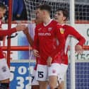 Liam Shaw (number 20) and Jensen Weir (number 15) scored Morecambe's goals against Accrington Stanley Picture: Ian Lyon