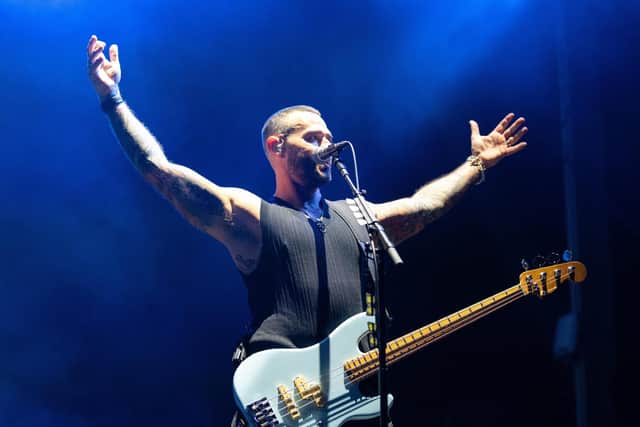 Matt Willis, bassist of Busted at Higher Point Festival in Lancaster's Williamson Park.