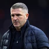 Preston North End manager Ryan Lowe looks frustrated at half time during the match at Burnley