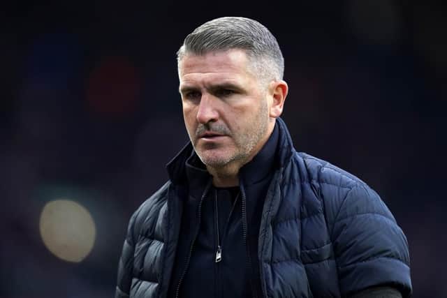 Preston North End manager Ryan Lowe looks frustrated at half time during the match at Burnley