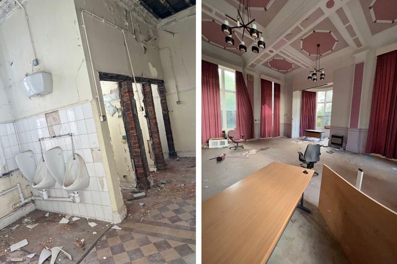 Left: a toilet block. Right: a large room