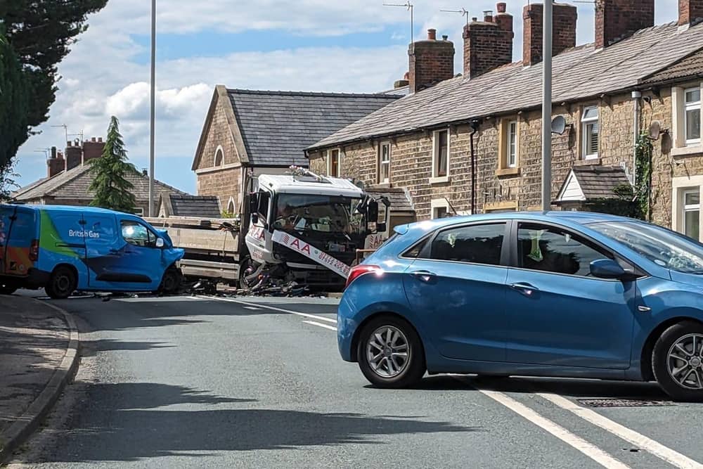 The scene of the crash in Blackburn Road, Higher Wheelton on Wednesday afternoon (August 16). (PIcture by Sharron Woods)