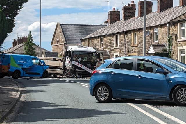 The scene of the crash in Blackburn Road, Higher Wheelton on Wednesday afternoon (August 16). (PIcture by Sharron Woods)