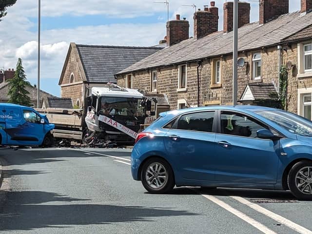 The scene of the crash in Blackburn Road, Higher Wheelton on Wednesday afternoon (August 16). (PIcture by Sharron Woods)