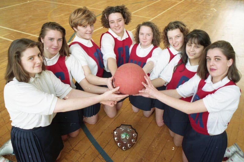 A crack girls team have the Lancashire netball world in their hands after winning a top district tournament. The year 11 squad from Walton-le-Dale High School, near Preston, trounced the opposition to take the South Ribble Schools Netball Championship for the fifth year running. The winning team, from left, Debra Marginson, Nicki Butterworth, Kate Priest, Zena Jewell, Emma Parkins, Lesley McColl, Shirley Saumtelly and Louise Walmsley