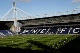A general view inside the stadium during the match between Preston North End and Norwich City at Deepdale on April 02, 2021 in Preston, England. (Photo by Clive Brunskill/Getty Images)