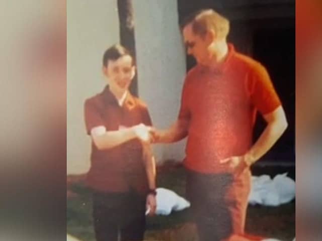 Dermot Gethings with Neil Armstrong. Photo: Dermot Gethings.