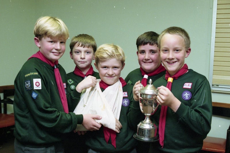 Winners of Preston and district cubs first aid competition, from the left, Daniel Cuerden, David Cross, Christopher Dorning, David Higgins and David Middlemiss