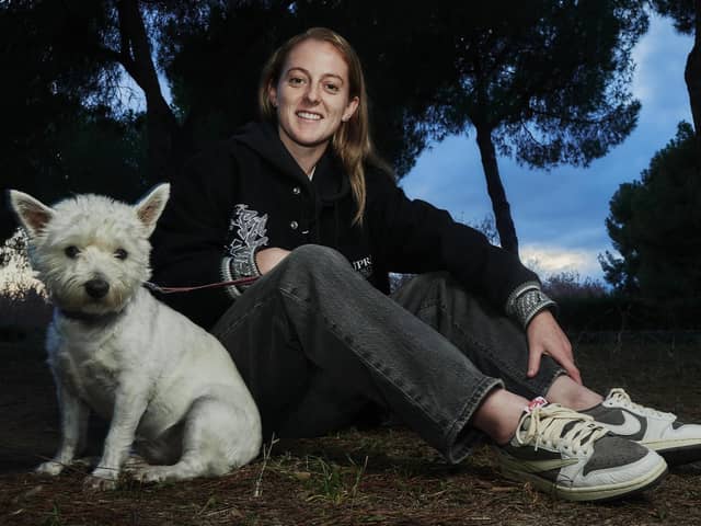 Lioness Keira Walsh, pictured with her dog Narla, has become an ambassador at Bleak Holt animal sanctuary