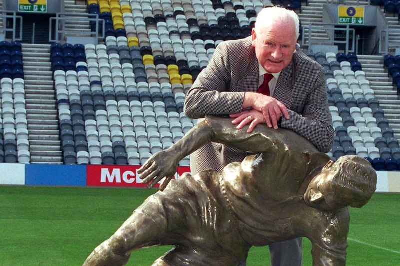 Sir Tom Finney and his statue at Preston North End's Deepdale ground.