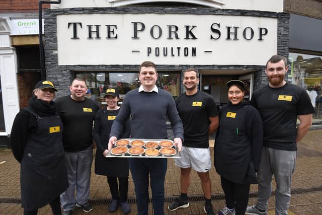 Jack Gardner with staff at The Pork Shop Poulton