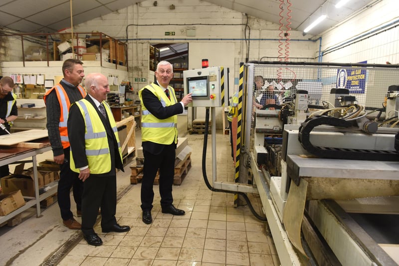 Sir Lindsay Hoyle on his tour of the factory of façade manufacturer, Shackerley in Euxton