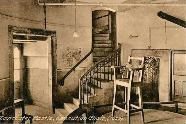 Lancaster Castle execution chair, 1828. Lancaster medical book club carried out public dissections of executed criminals at Lancaster Castle. Picture courtesy of Richard Clark.