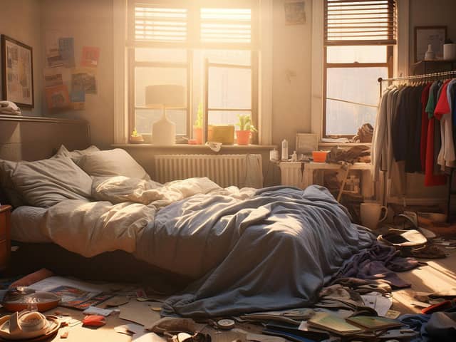 Very messy, cluttered bedroom. Photo: Adobe