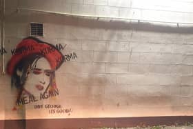 The piece that shows 'Banksy’ special signature on the right-hand side is a tribute to Boy George and reads ‘Boy it’s good!’.