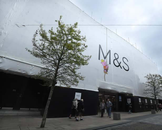 The shrouded frontage of Marks and Spencer on Preston's Fishergate