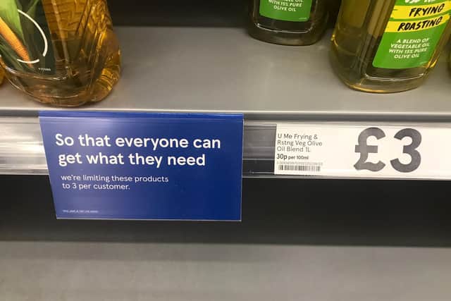 Signs in the Penwortham store announcing the national three item limit Tesco has introduced.