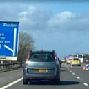 The coach crashed through the central reservation barrier on the M61 near Westhoughton. Picture: Submitted