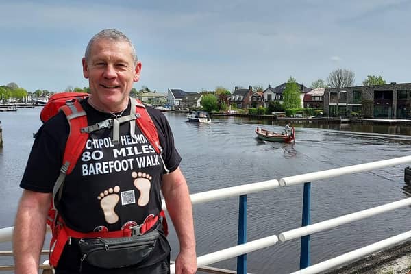 Charity champ Ian Chapman is now on day three of a marathon 80 mile walk in the Netherlands… barefoot!