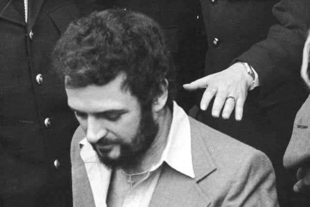 British serial killer Peter Sutcliffe, a.k.a. 'The Yorkshire Ripper,' in police custody, 1983. (Photo by Express Newspapers/Getty Images)