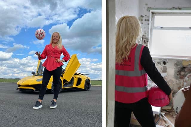 Liv doing the two things she loves best - football and property development. Images: submitted by Liv Cooke