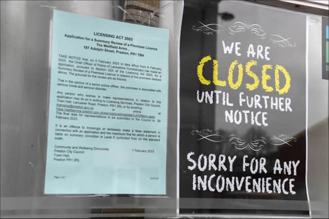 The temporary closure notice posted on the pub pending next week's licensing hearing.