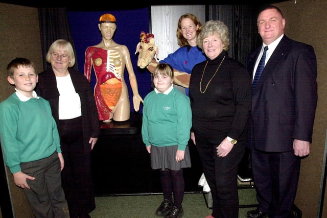 Inside the mobile life education centre for Lancashire on it's visit to St Wilfrid's School in Halton, are, year 4 pupils Heather Westworth and James Smith, Heather Pape-Hughes and Gail Oddie from the North Lancs support group, educator Jane Shepherd and Mike Atkinson from Lloyds TSB in Lancaster, who are paying £9,866 towards the running costs of the service
