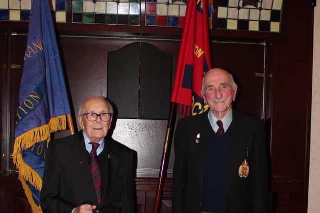Pictured together: Philip Kenyon on the left, Gerard Rogerson on the right with the Royal Engineers standards.