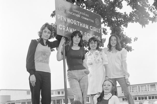 Some of the girls at Penwortham Girls Grammar who are taking part in a Charity Day at the School. July 1973