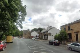A car collided with a building at the junction of Manchester Road and Hollins Lane in Accrington (Credit: Google)