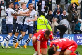 Preston North End's Liam Delap celebrates his side’s later equaliser