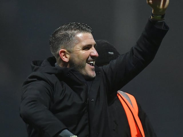 Ryan Lowe celebrates his first win as PNE manager